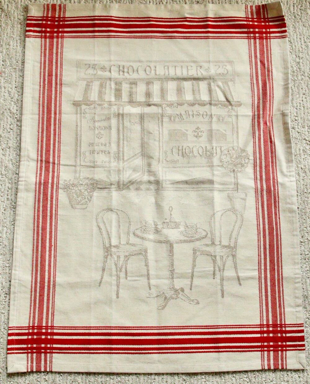 Tissus Toselli French Jacquard Tea Towel “Chocolatier” Café Design Cotton France